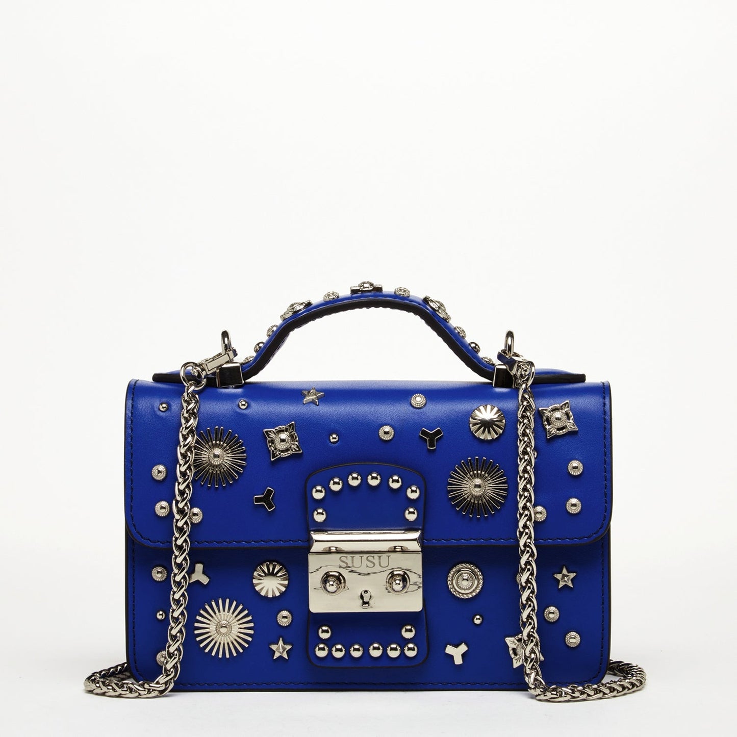 SUSU Studded Small Leather Crossbody Bag Cobalt Blue Purse  Women's